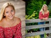 Female high school senior portrait composite in red floral top, outdoor Northville MI Stackwood Studios